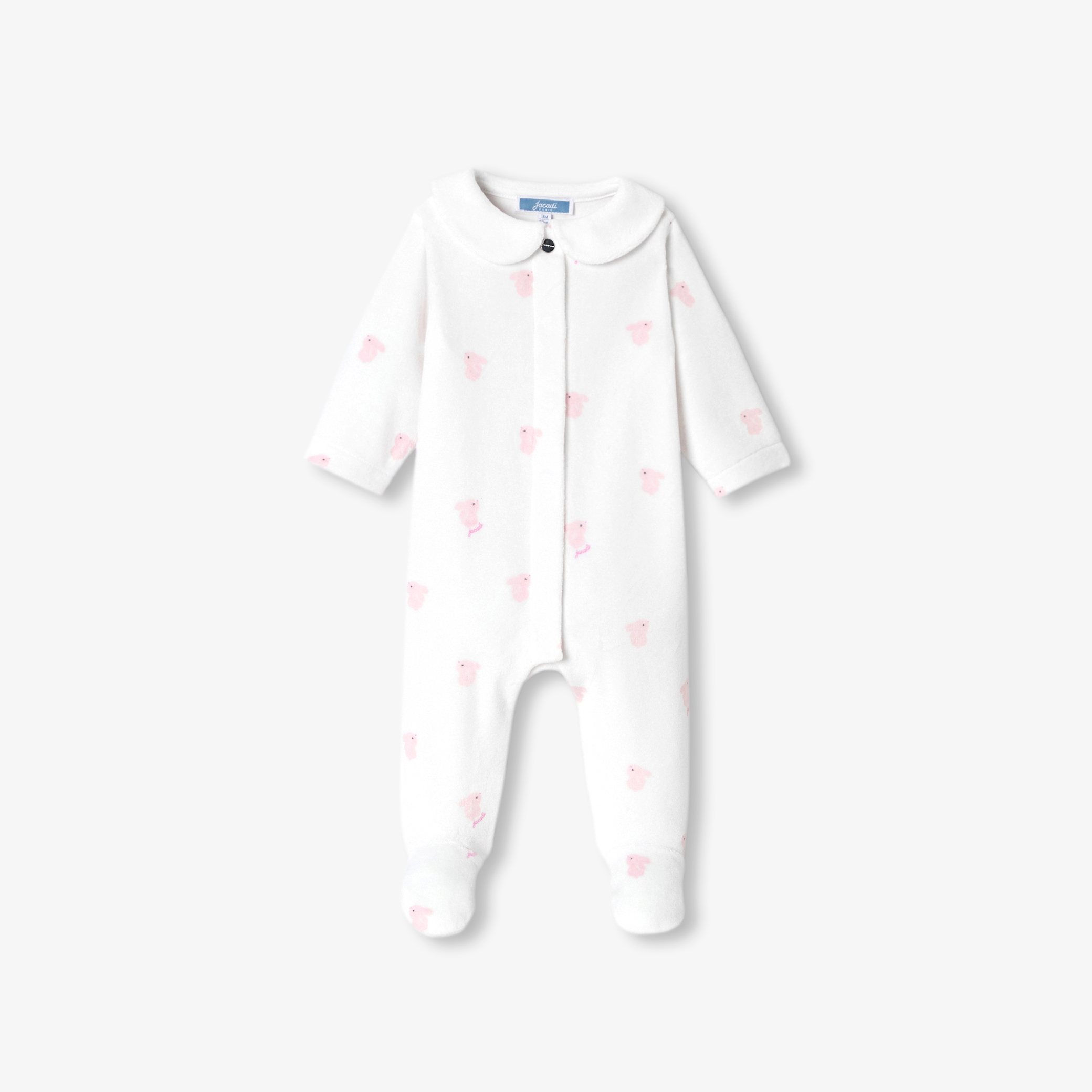 Jacadi - Pijama para bebé menina em veludo com motivo de coelho - BRANCO/ROSA