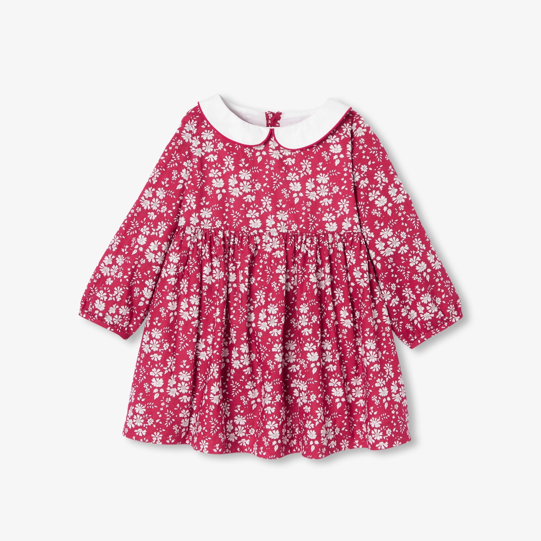 Jacadi - Vestido de manga comprida bebé menina em tecido Liberty - VERMELHO/BRANCO