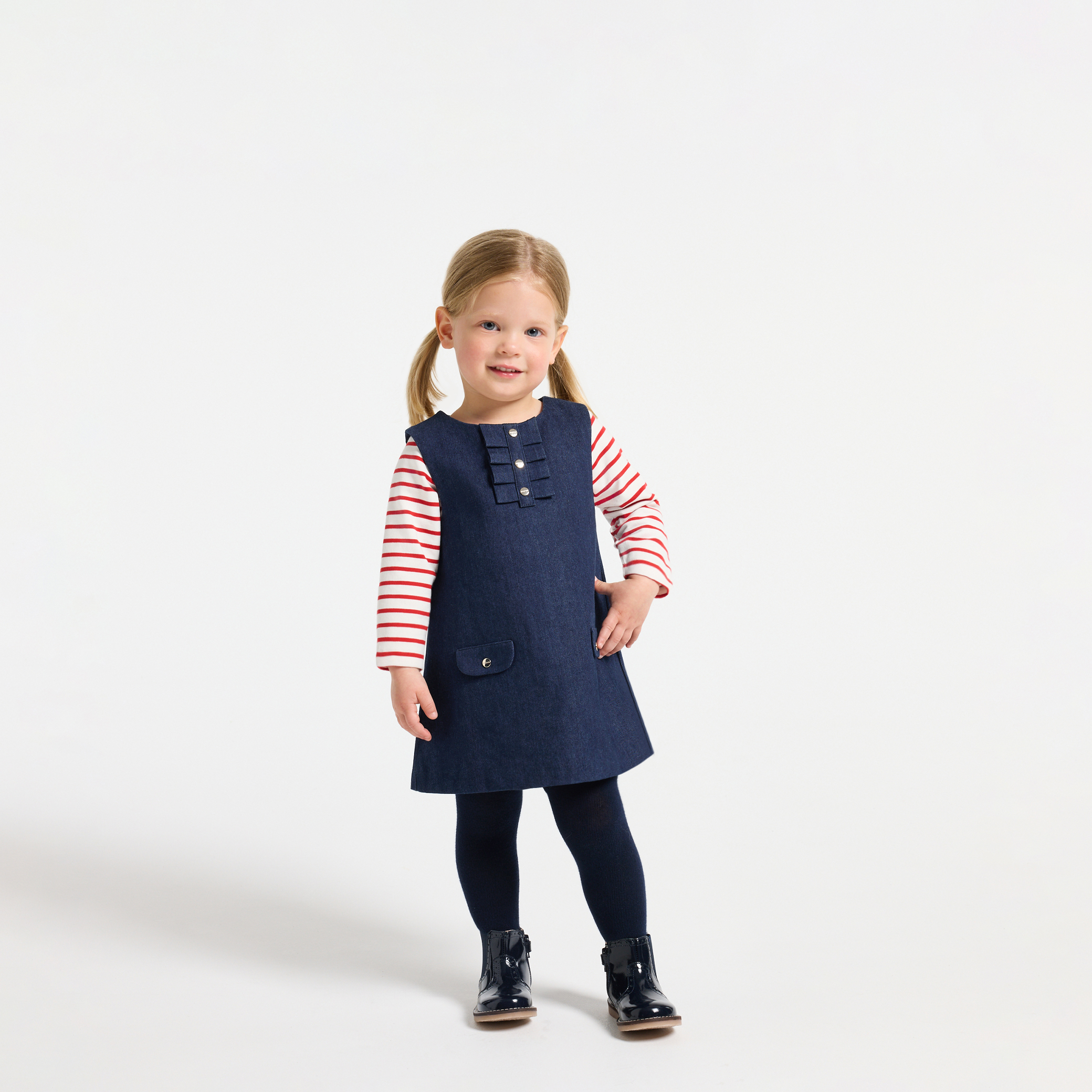 Jacadi - Vestido de alças bebé menina em ganga - BRIM ESCURO