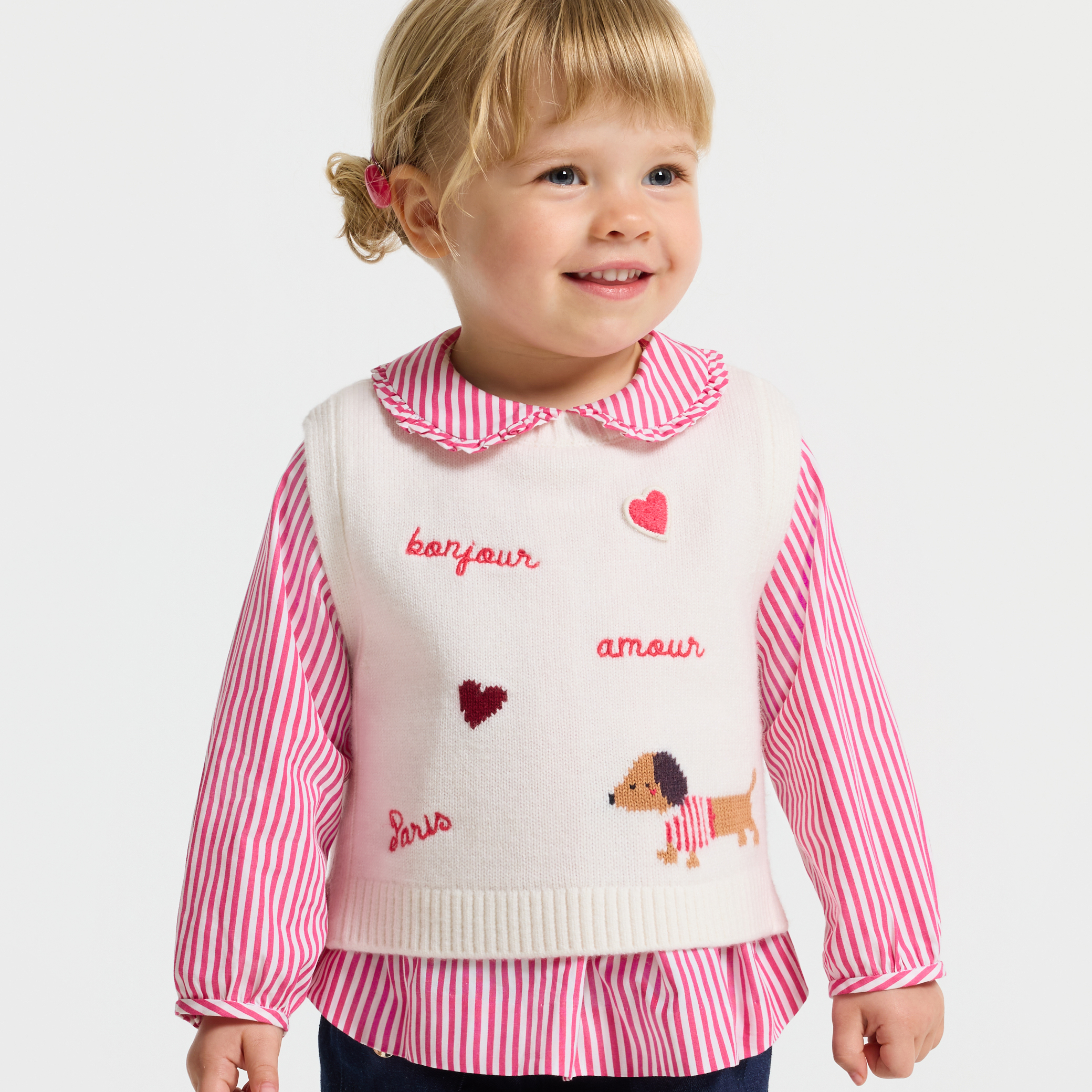 Jacadi - Camisola de malha sem mangas bebé menina - BRANCO SUAVE JACADI