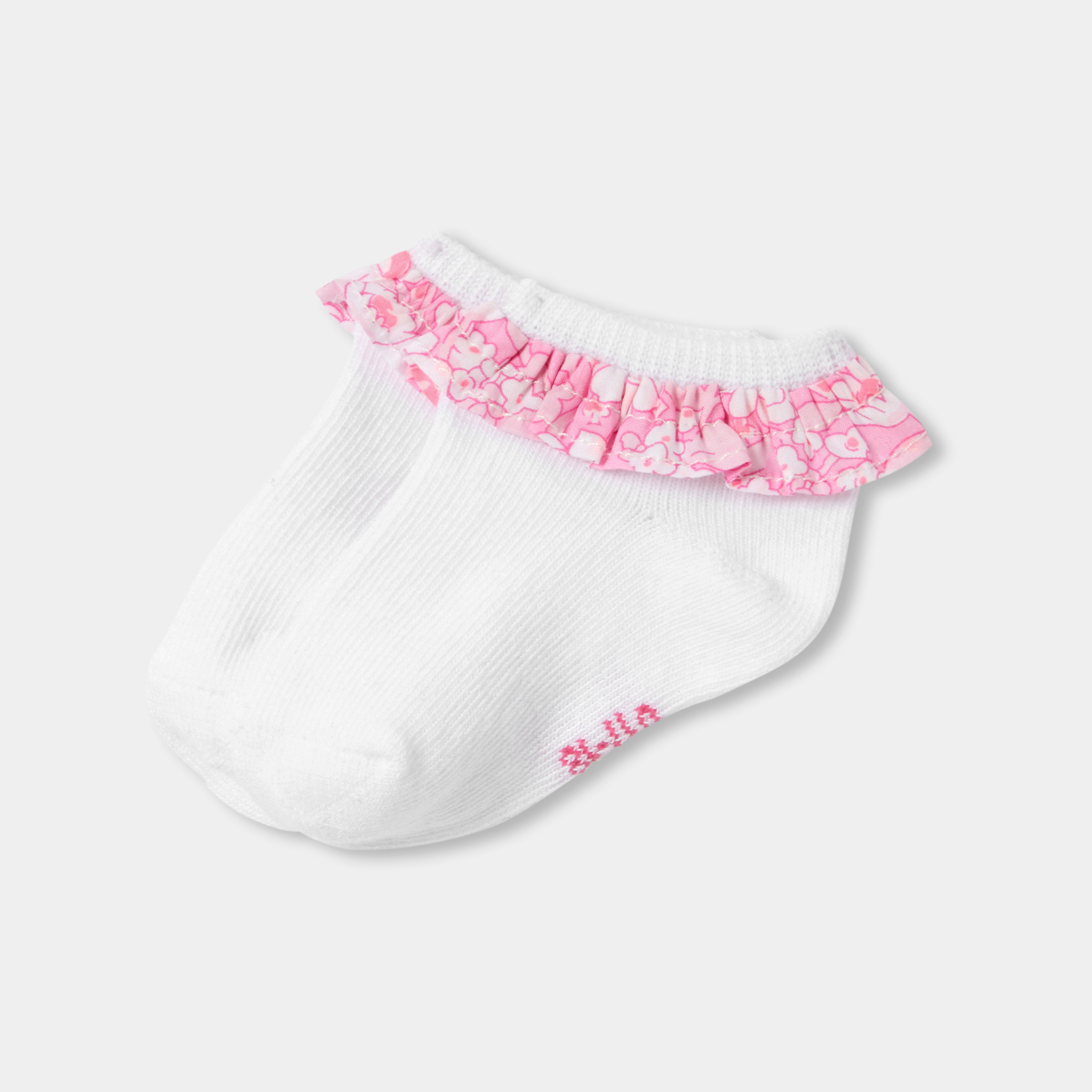 Jacadi - Meias para bebé menina com folho em tecido Liberty - BRANCO/MÚLTICO - Presente de nascimento ideal