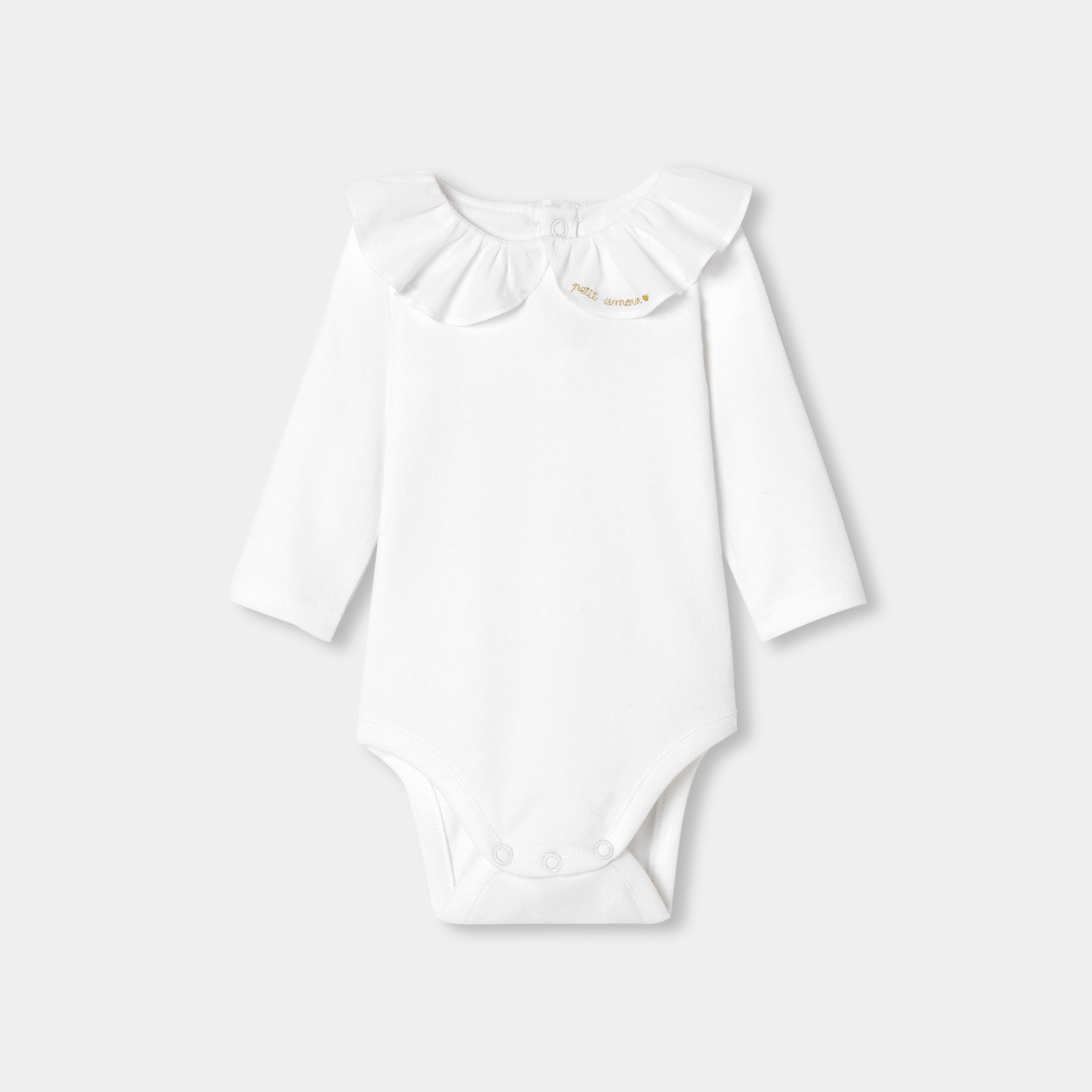 Jacadi - Body de manga comprida para bebé menina em algodão com gola - BRANCO JACADI