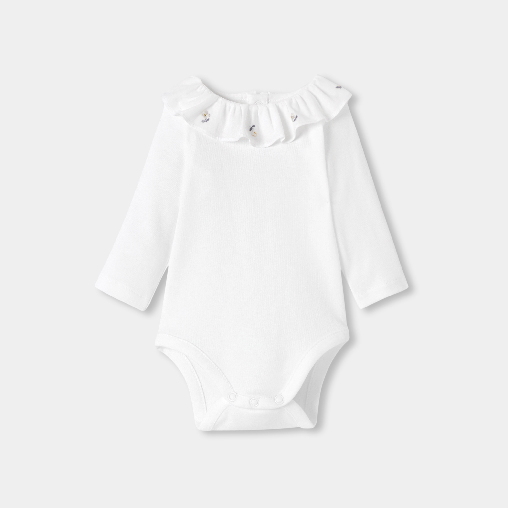 Jacadi - Body de manga comprida para bebé menina com gola bordada à mão - BRANCO JACADI