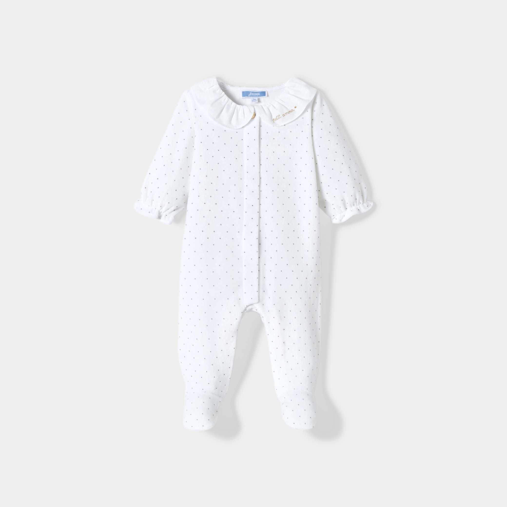 Jacadi - Pijama para bebé menina em veludo estampado com bolinhas - BRANCO SUAVE/MÚLTICO
