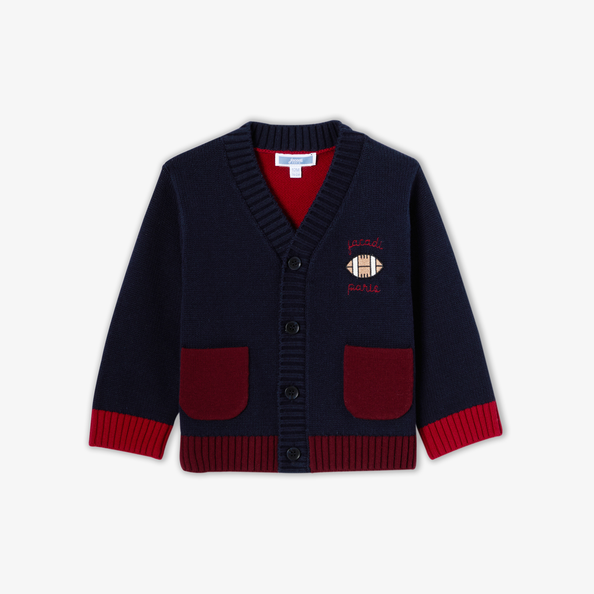 Jacadi - Cardigan bebé menino em algodão - MARINHO/VERMELHO