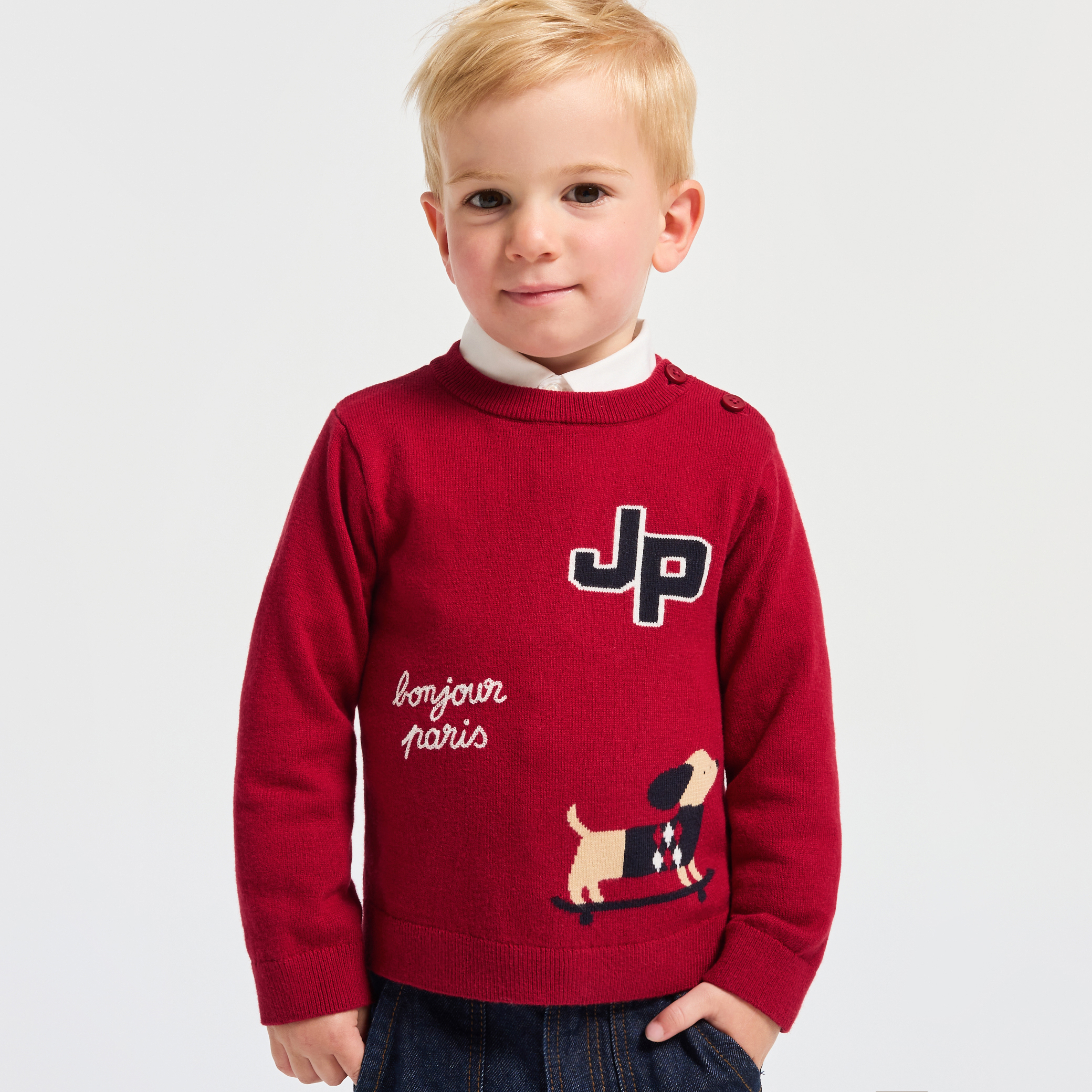 Jacadi - Camisola bebé menino de algodão e lã - VERMELHO TIJOLO