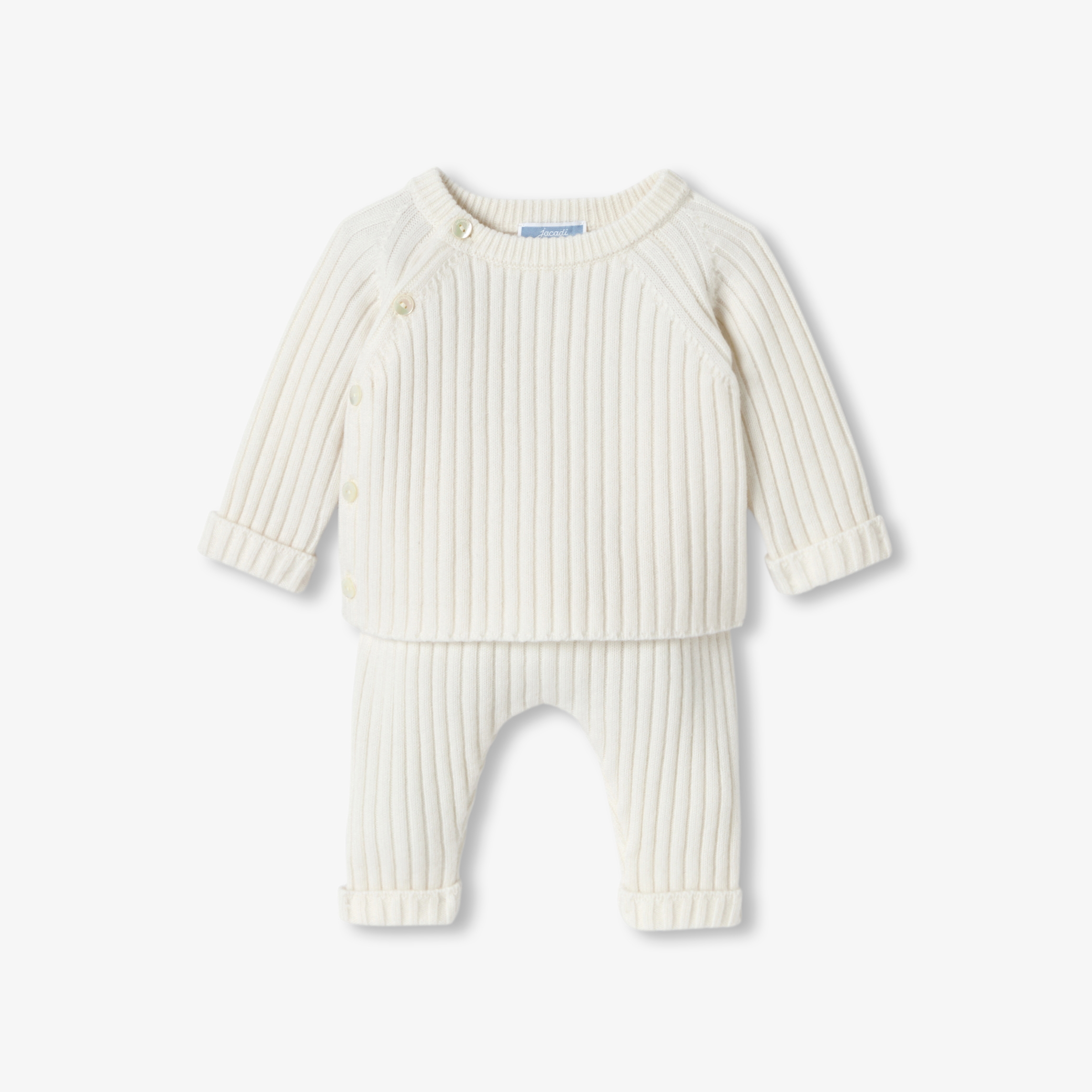 Jacadi - Conjunto de bebé em malha canelada - BRANCO SUAVE JACADI - Presente de nascimento ideal