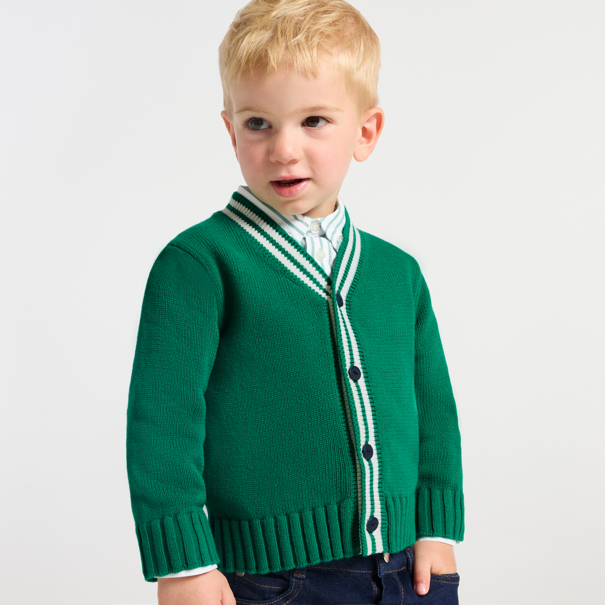 Jacadi - Cardigan bebé menino em algodão - BRANCO/VERDE