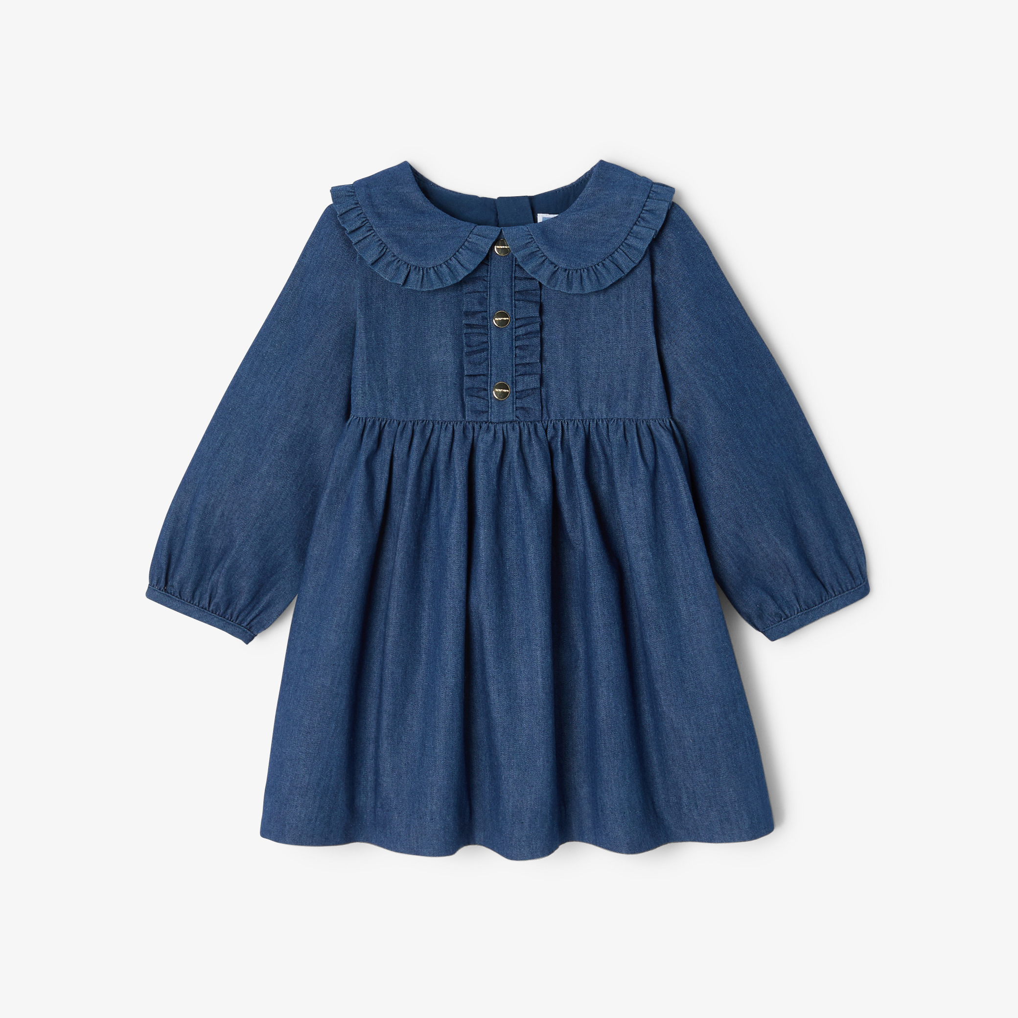 Jacadi - Vestido bebé menina de ganga leve - AZUL DENIM