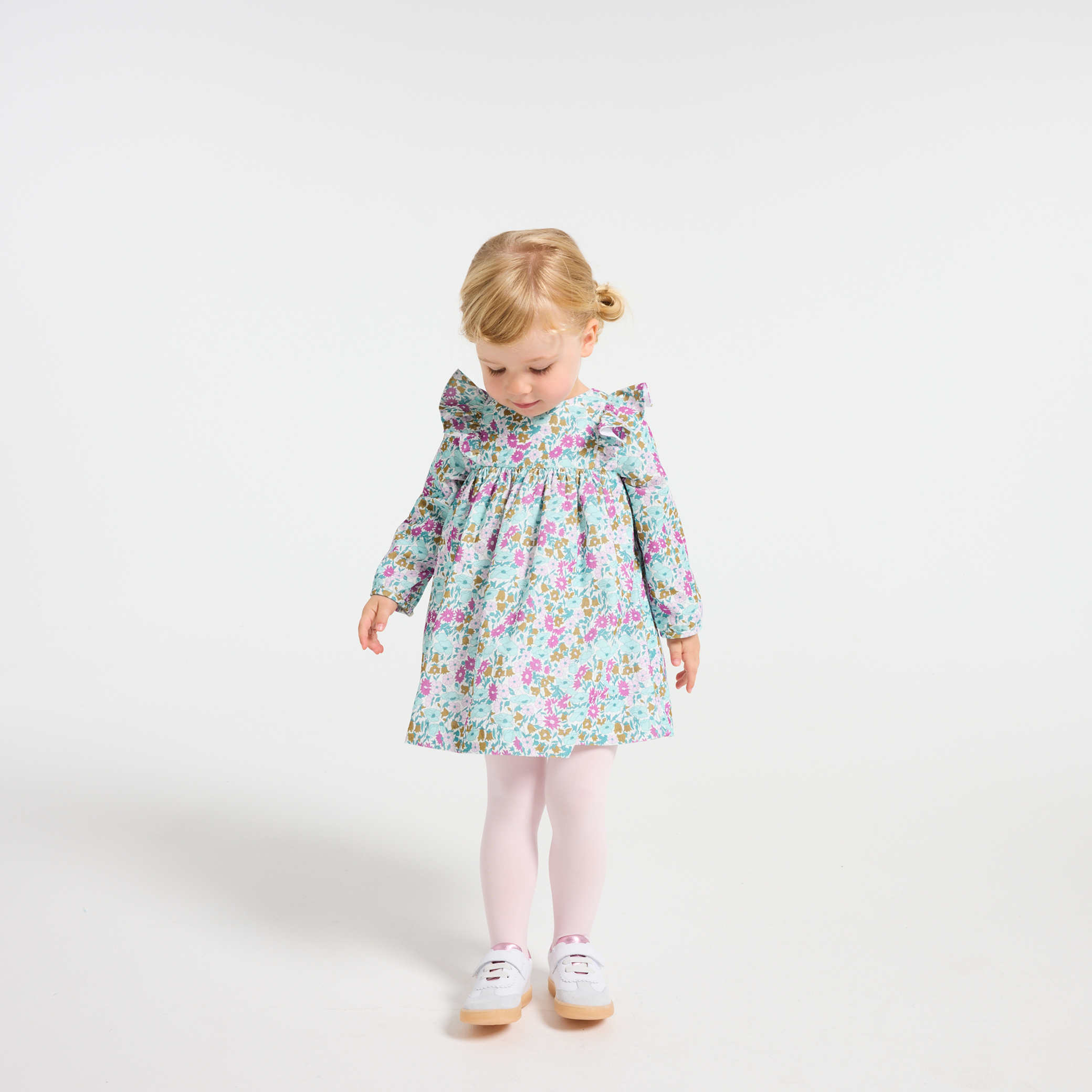 Jacadi - N.o 5 Vestido fluido em veludo tecido Liberty bebé menina - BRANCO/MÚLTICO