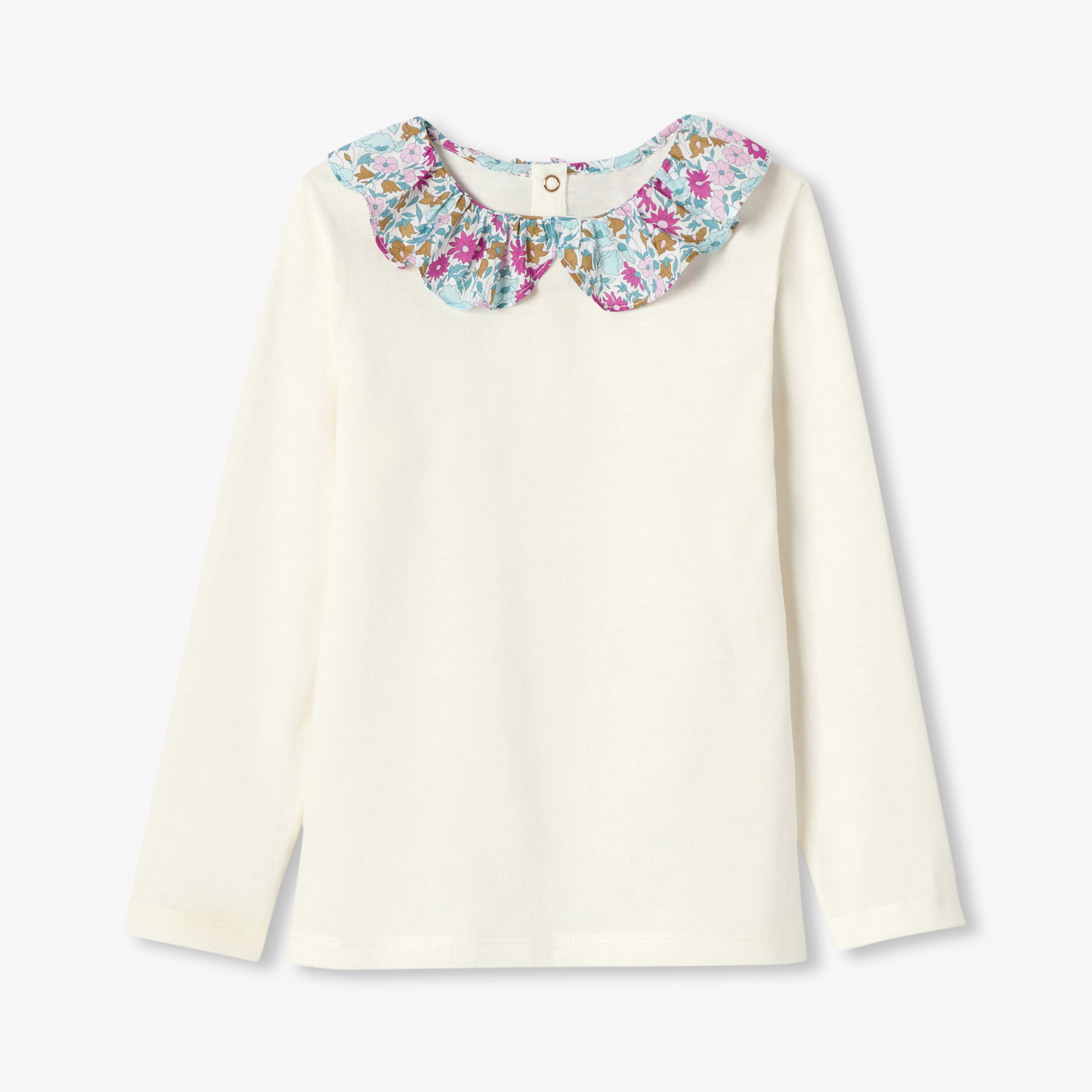 Jacadi - T-shirt com gola em tecido Liberty menina - BRANCO SUAVE JACADI