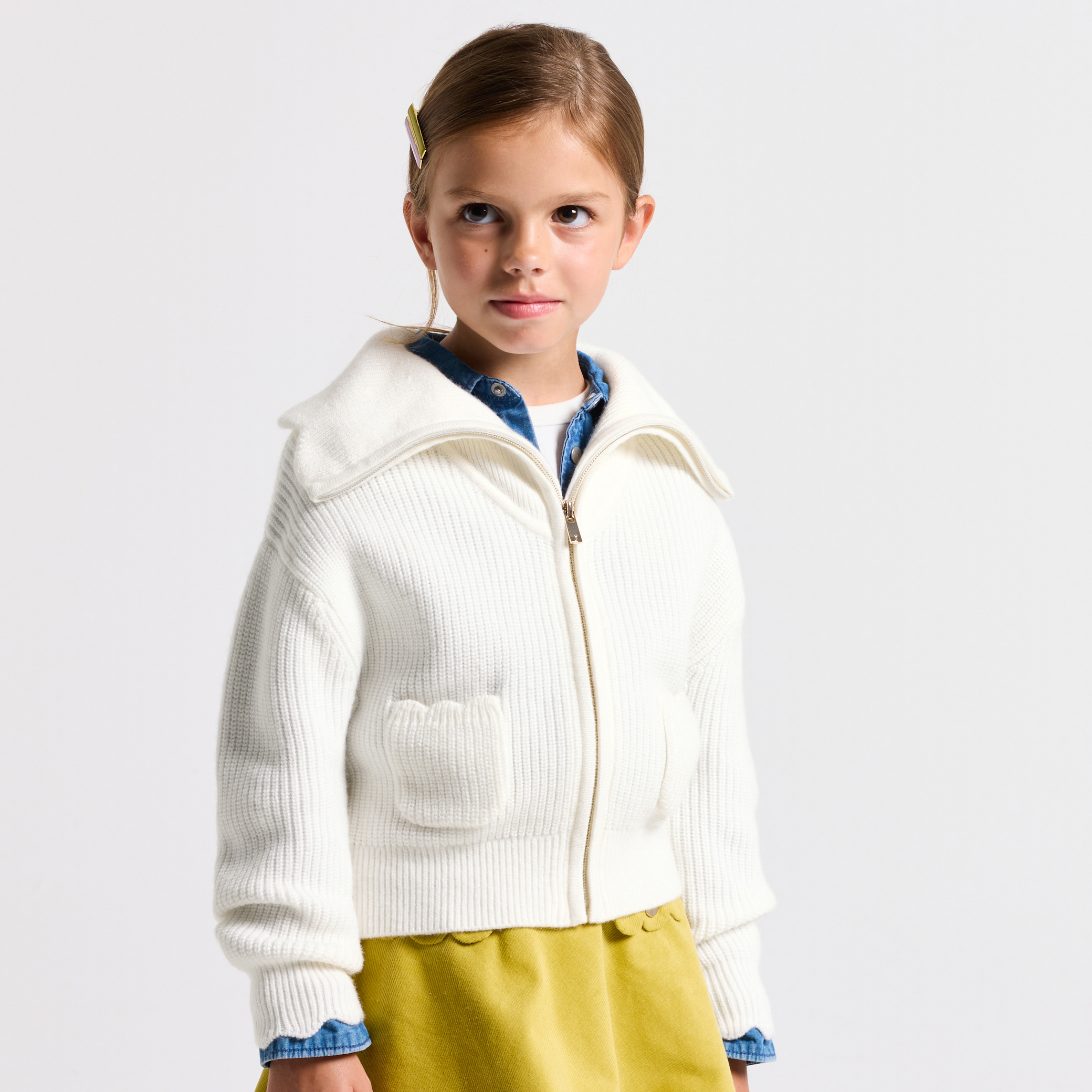 Jacadi - Cardigan menina com gola de fecho - BRANCO SUAVE JACADI