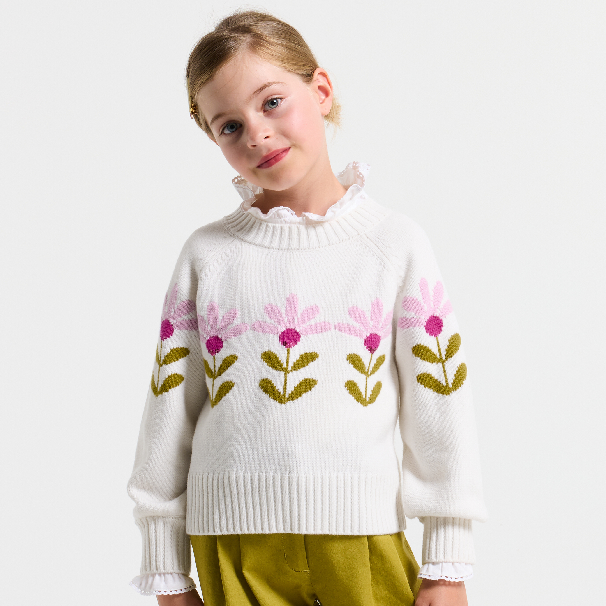 Jacadi - Camisola de lã de mistura menina - BRANCO SUAVE/MÚLTICO