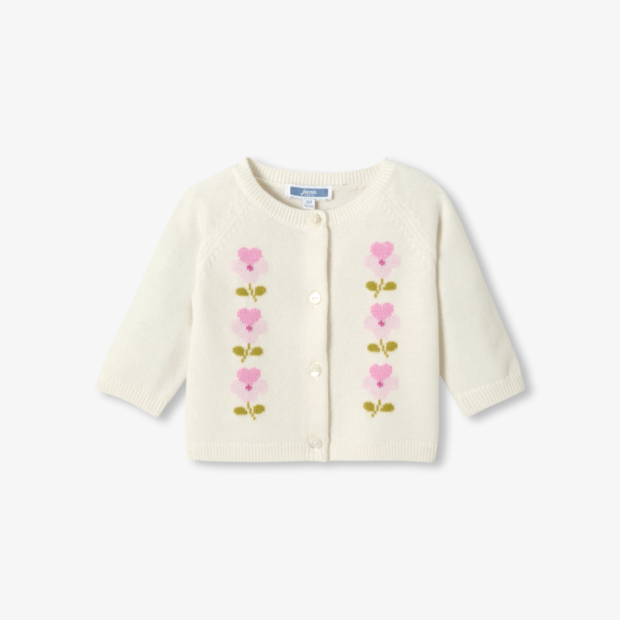 Jacadi - Cardigan para bebé menina com intarsia de flores - BRANCO SUAVE/MÚLTICO - Presente de nascimento ideal