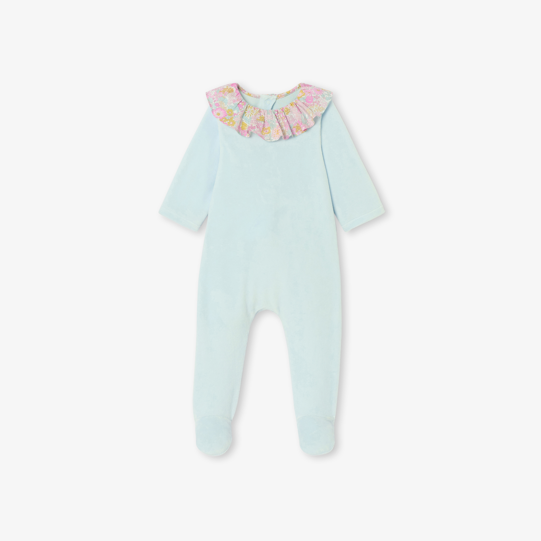 Jacadi - Pijama para bebé menina em veludo com gola em tecido Liberty - AZUL ALIZE