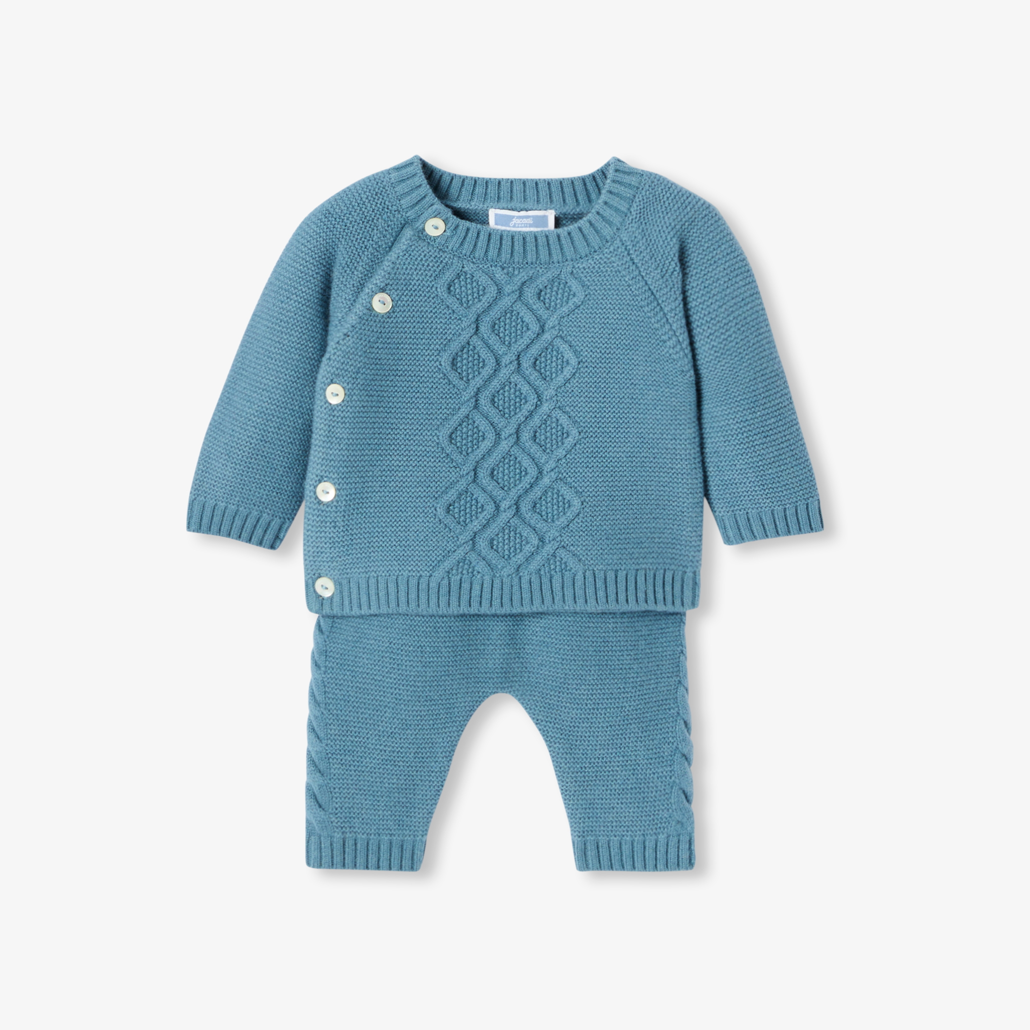 Jacadi - Conjunto de bebé em malha entrançada - AZUL PRUSSO - Presente de nascimento ideal