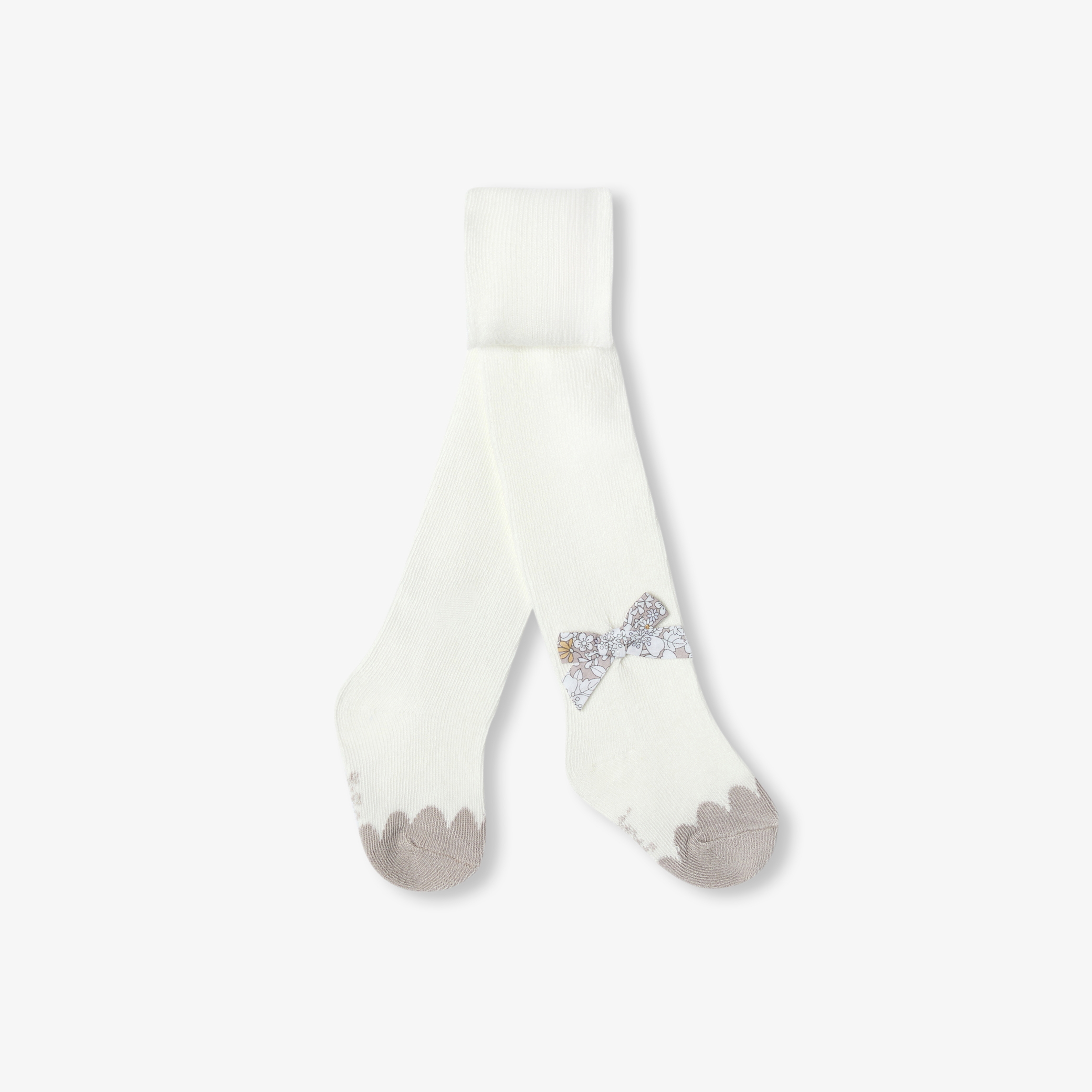 Jacadi - Collants para bebé menina com laço em tecido Liberty - BRANCO SUAVE JACADI - Presente de nascimento ideal