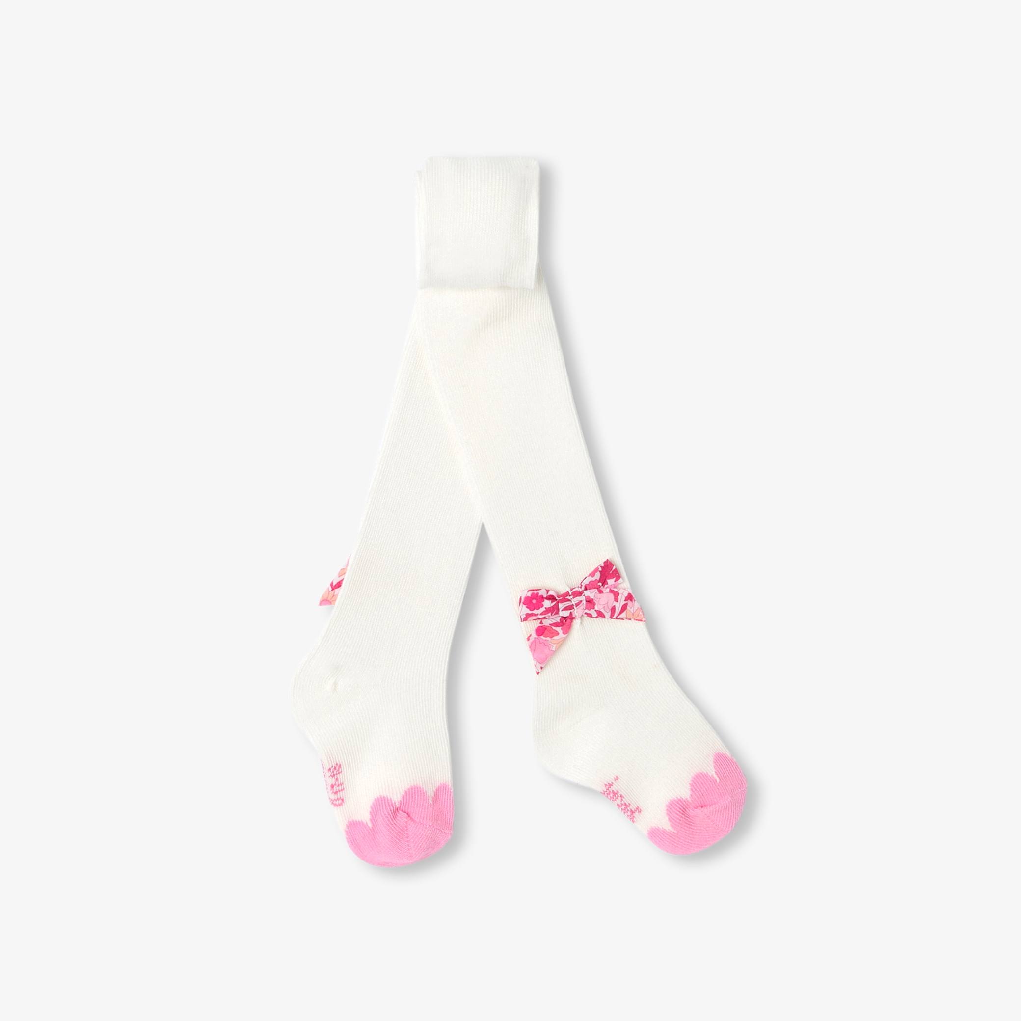 Jacadi - Collants para bebé menina com laço em tecido Liberty - BRANCO SUAVE/MÚLTICO - Presente de nascimento ideal