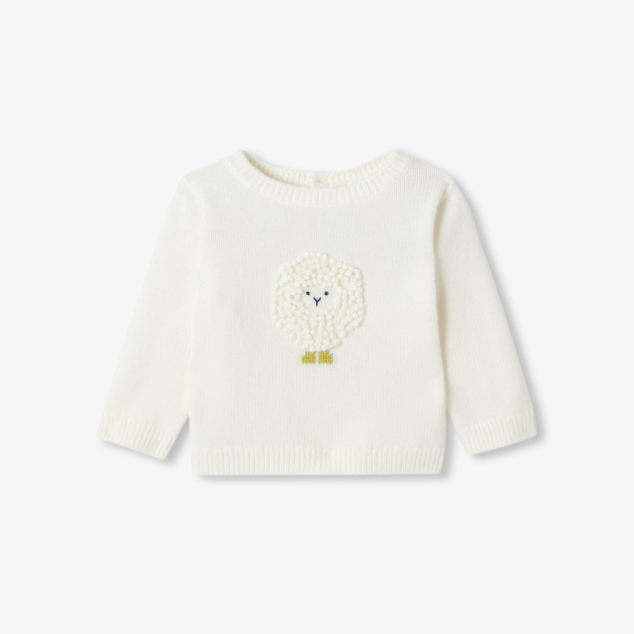 Jacadi - Camisola de bebé em malha com ovelha bordada - BRANCO SUAVE JACADI - Presente de nascimento ideal